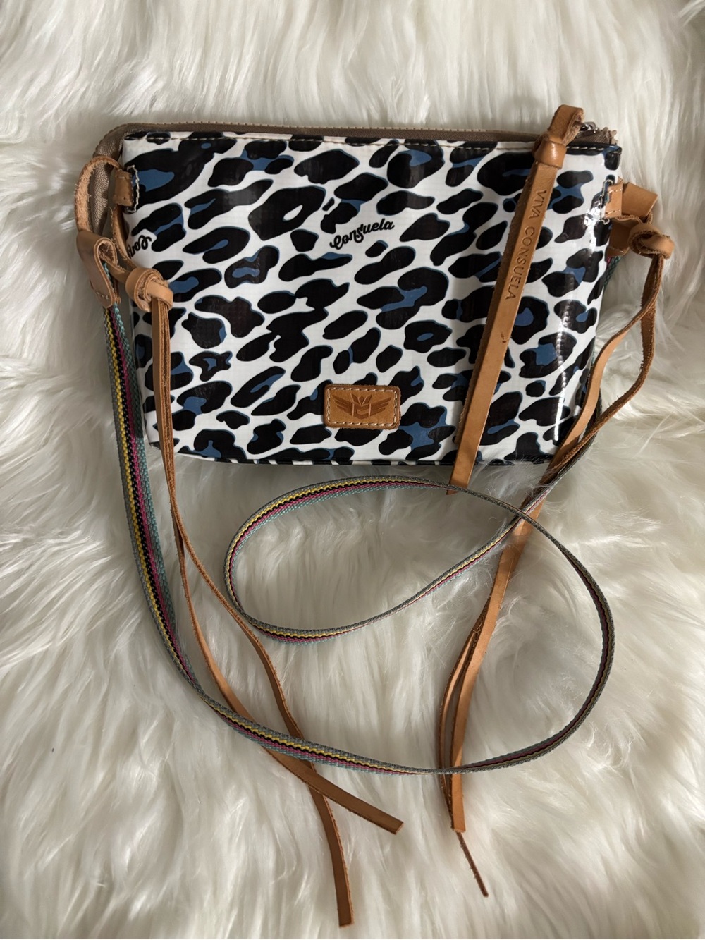 Consuela Mona Downtown White & Blue Leopard Crossbody
